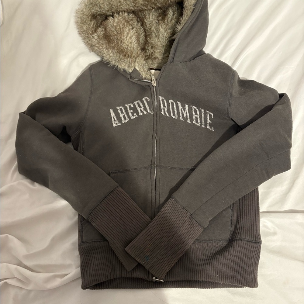 Abercrombie & Fitch Gray Hoodie with Fur Lining